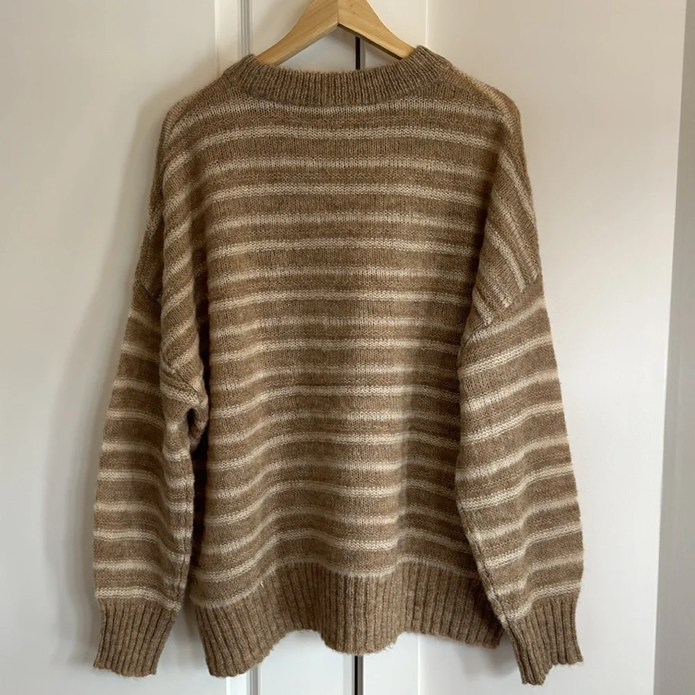 NEW Jenni Kayne Cocoon Crew Neck Sweater in Sand  Stripe Beige | size XL - Picture 9 of 10